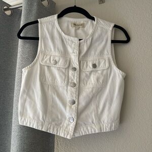 Madewell White Denim Vest with Silver Buttons